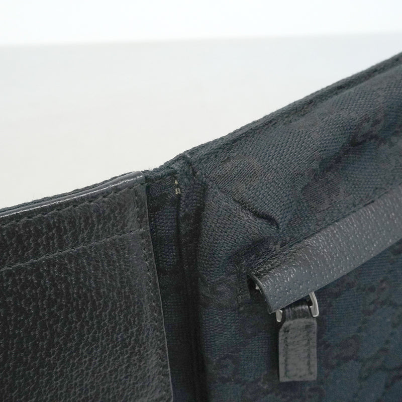 【6he5431】グッチ ウエストバッグ GGキャンバス 28566 キャンバス ブラック シルバー金具【中古】メンズ レディース ユニセックス