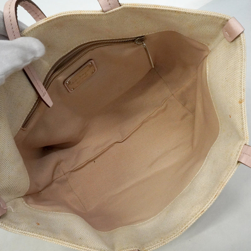 【6he5432】サルヴァトーレフェラガモ ハンドバッグ ヴァラ キャンバス アイボリー シルバー金具【中古】レディース