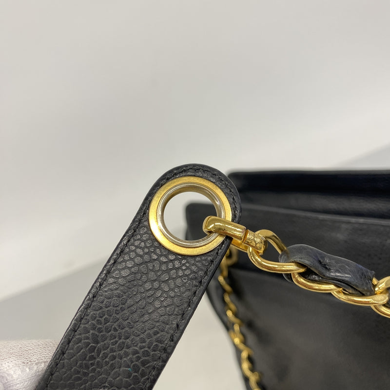 【6he5446】シャネル ショルダーバッグ トリプルココ キャビアスキン ブラック ゴールド金具【中古】レディース