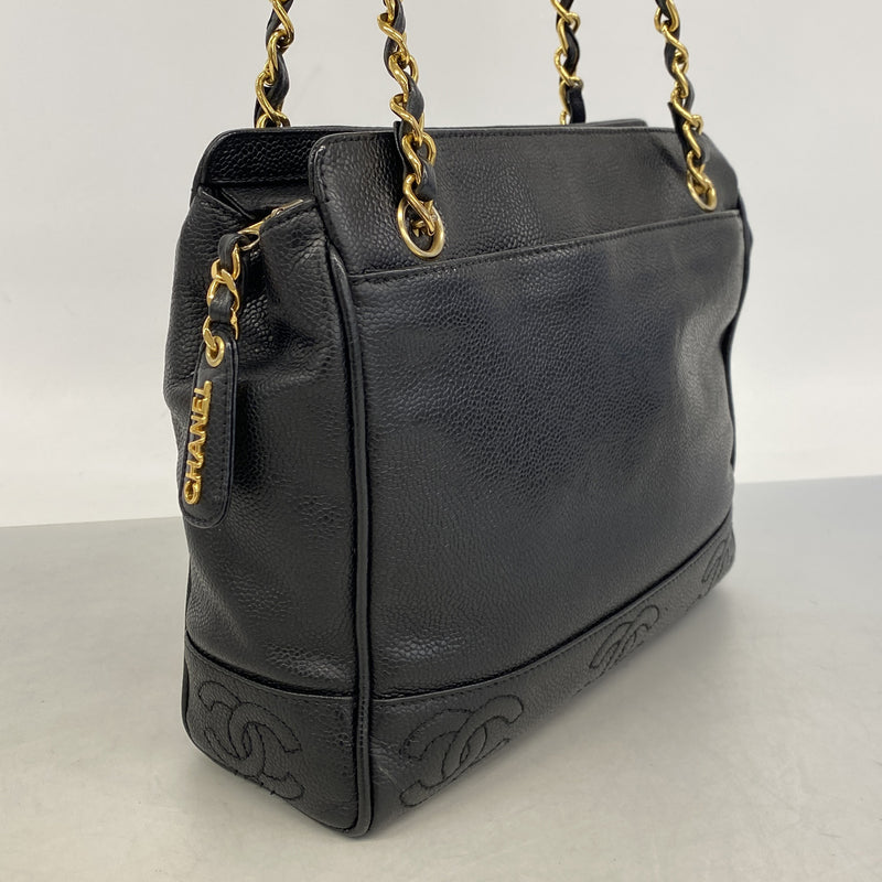 【6he5446】シャネル ショルダーバッグ トリプルココ キャビアスキン ブラック ゴールド金具【中古】レディース
