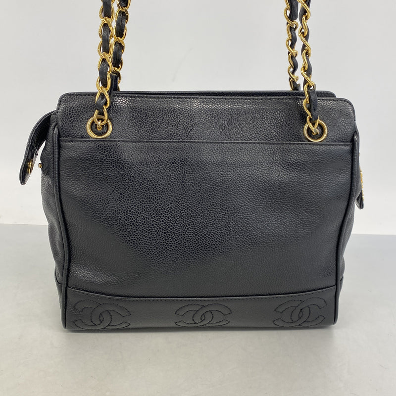 【6he5446】シャネル ショルダーバッグ トリプルココ キャビアスキン ブラック ゴールド金具【中古】レディース