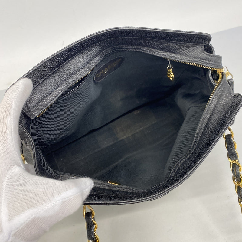【6he5446】シャネル ショルダーバッグ トリプルココ キャビアスキン ブラック ゴールド金具【中古】レディース