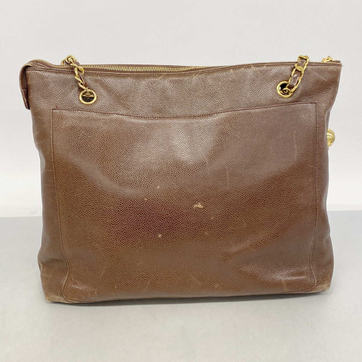 【6he5465】シャネル トートバッグ キャビアスキン ブラウン ゴールド金具【中古】レディース