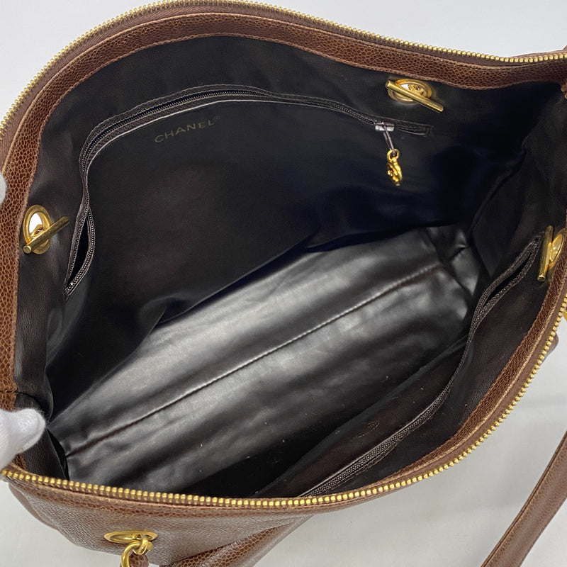 【6he5465】シャネル トートバッグ キャビアスキン ブラウン ゴールド金具【中古】レディース