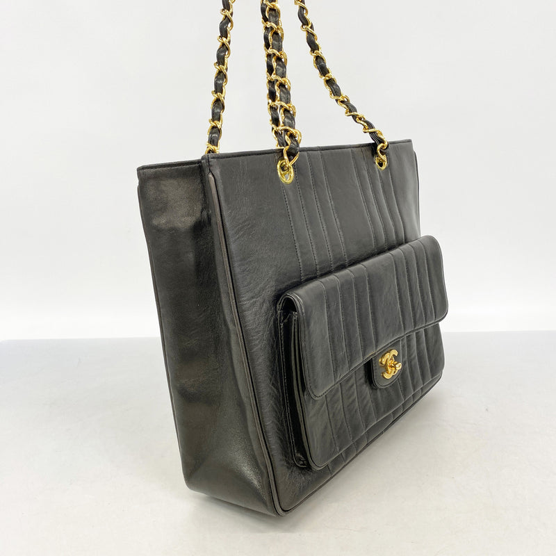 【6he5471】シャネル チェーントート マドモアゼル ラムスキン ブラック ゴールド金具【中古】レディース