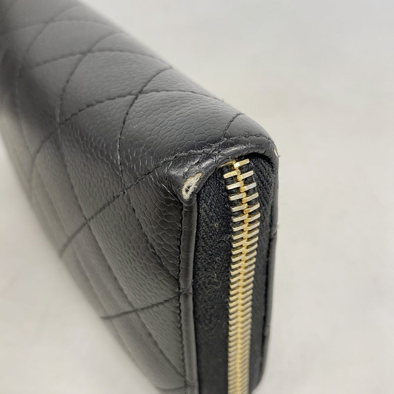 【6he5481】シャネル 長財布 マトラッセ キャビアスキン ブラック ゴールド金具【中古】レディース
