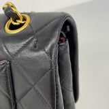 【6he5487】シャネル ショルダーバッグ マトラッセ Wフラップ Wチェーン ラムスキン ブラック ゴールド金具【中古】レディース