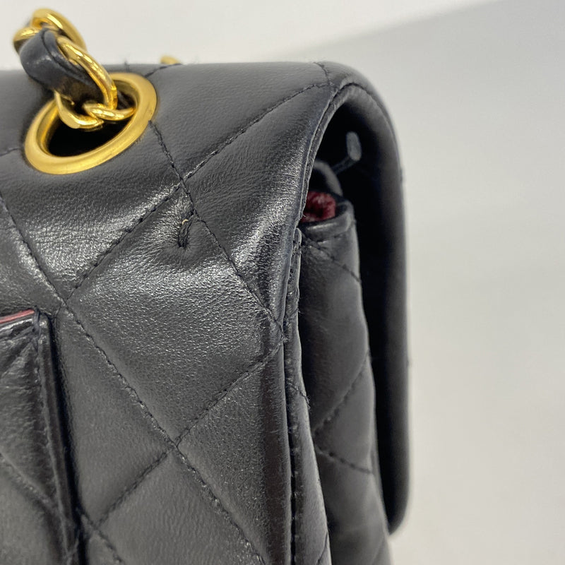 【6he5487】シャネル ショルダーバッグ マトラッセ Wフラップ Wチェーン ラムスキン ブラック ゴールド金具【中古】レディース