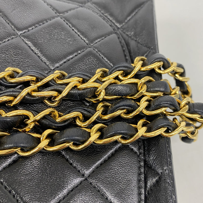 【6he5487】シャネル ショルダーバッグ マトラッセ Wフラップ Wチェーン ラムスキン ブラック ゴールド金具【中古】レディース