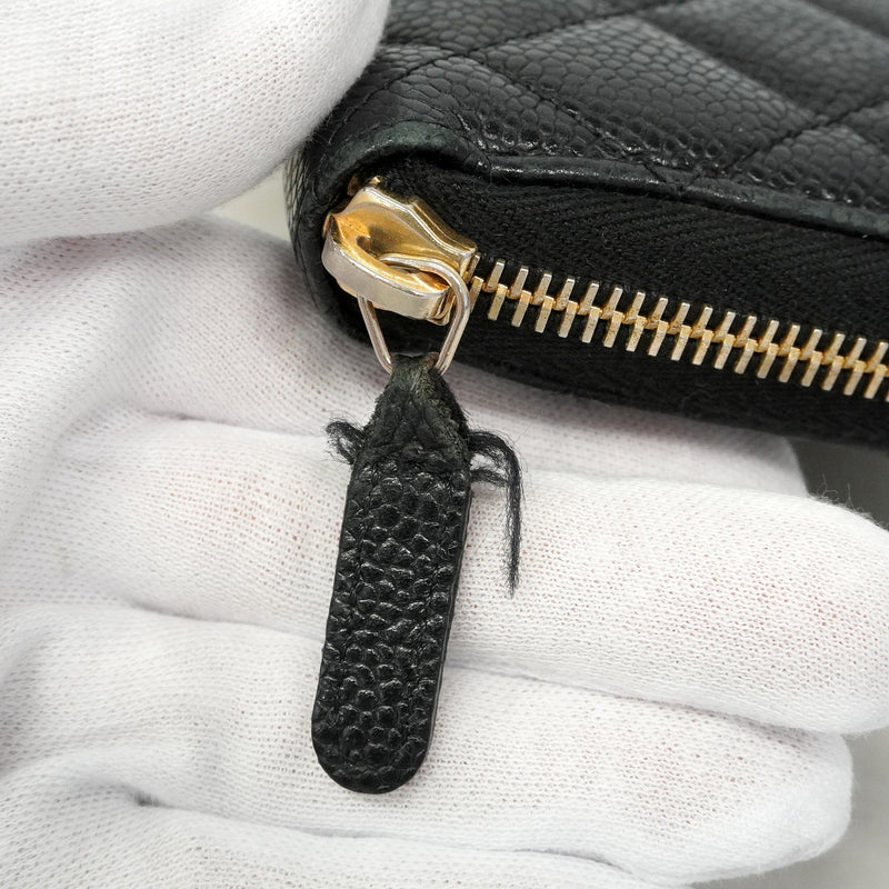 【6he5506】シャネル 長財布 マトラッセ キャビアスキン ブラック ゴールド金具【中古】レディース