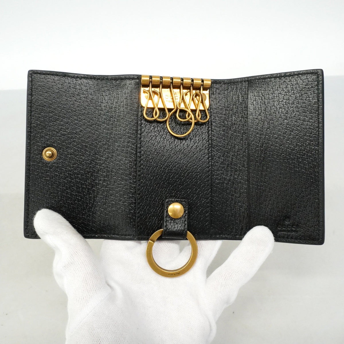 【6he5508】グッチ キーケース GGマーモント 435305 レザー ブラック ゴールド金具【中古】メンズ レディース ユニセックス