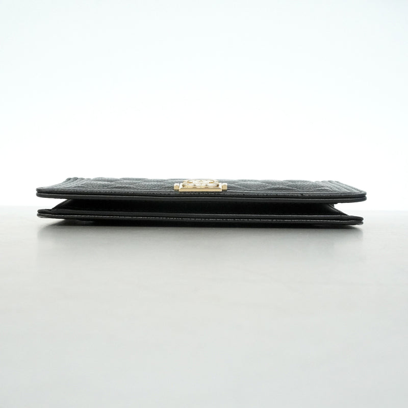 【6he5509】シャネル 長財布 ボーイシャネル キャビアスキン ブラック ゴールド金具【中古】レディース
