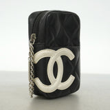 【6he5510】シャネル シガレットケース カンボン ラムスキン ブラック ホワイト シルバー金具【中古】レディース