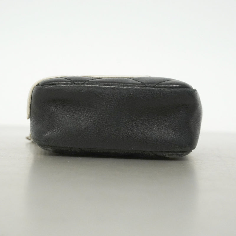 【6he5510】シャネル シガレットケース カンボン ラムスキン ブラック ホワイト シルバー金具【中古】レディース