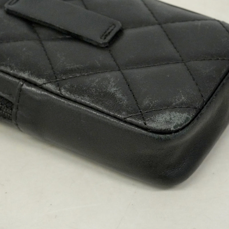 【6he5510】シャネル シガレットケース カンボン ラムスキン ブラック ホワイト シルバー金具【中古】レディース