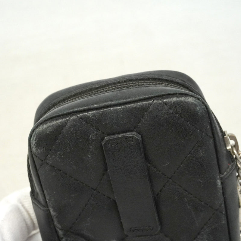 【6he5510】シャネル シガレットケース カンボン ラムスキン ブラック ホワイト シルバー金具【中古】レディース