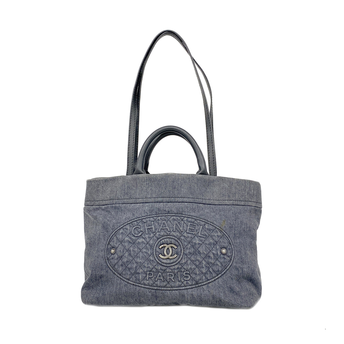 【6he5537】シャネル ハンドバッグ デニム グレー シルバー金具 2wayバッグ【中古】レディース