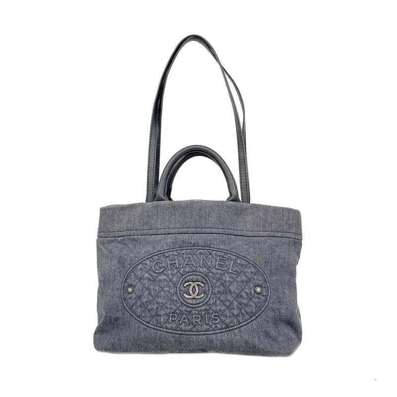【6he5537】シャネル ハンドバッグ デニム グレー シルバー金具 2wayバッグ【中古】レディース