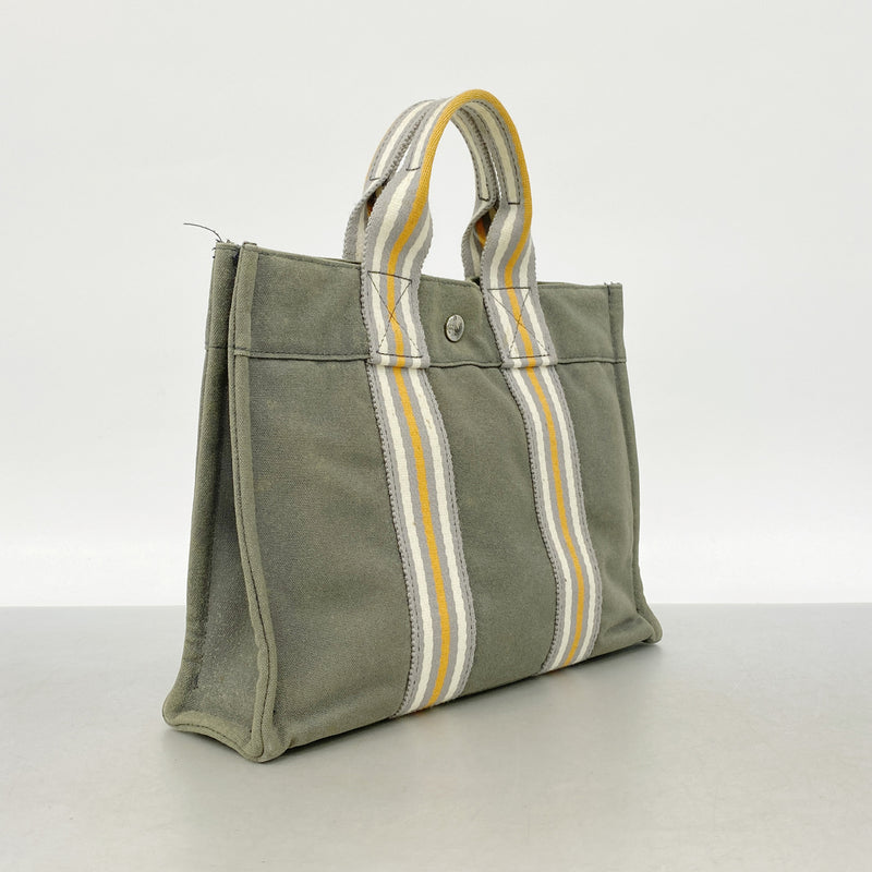 【6he5538】エルメス トートバッグ フールトゥPM キャンバス グレー シルバー金具【中古】メンズ レディース ユニセックス
