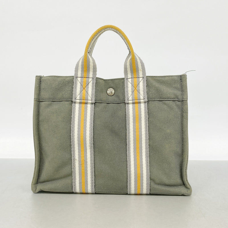 【6he5538】エルメス トートバッグ フールトゥPM キャンバス グレー シルバー金具【中古】メンズ レディース ユニセックス