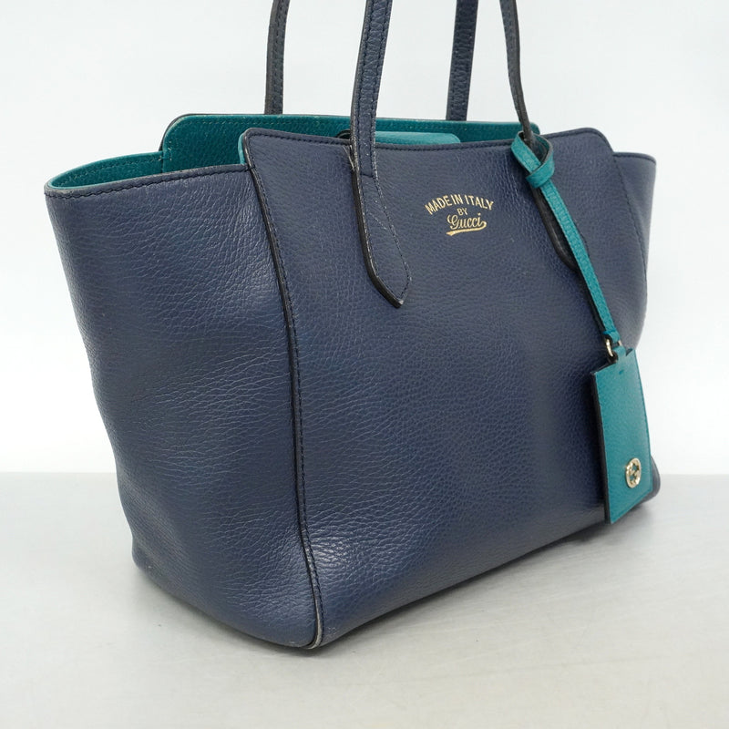 【6he5566】グッチ トートバッグ スウィング 354408 レザー ネイビー ゴールド金具【中古】レディース