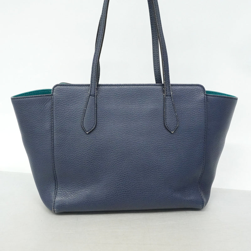 【6he5566】グッチ トートバッグ スウィング 354408 レザー ネイビー ゴールド金具【中古】レディース