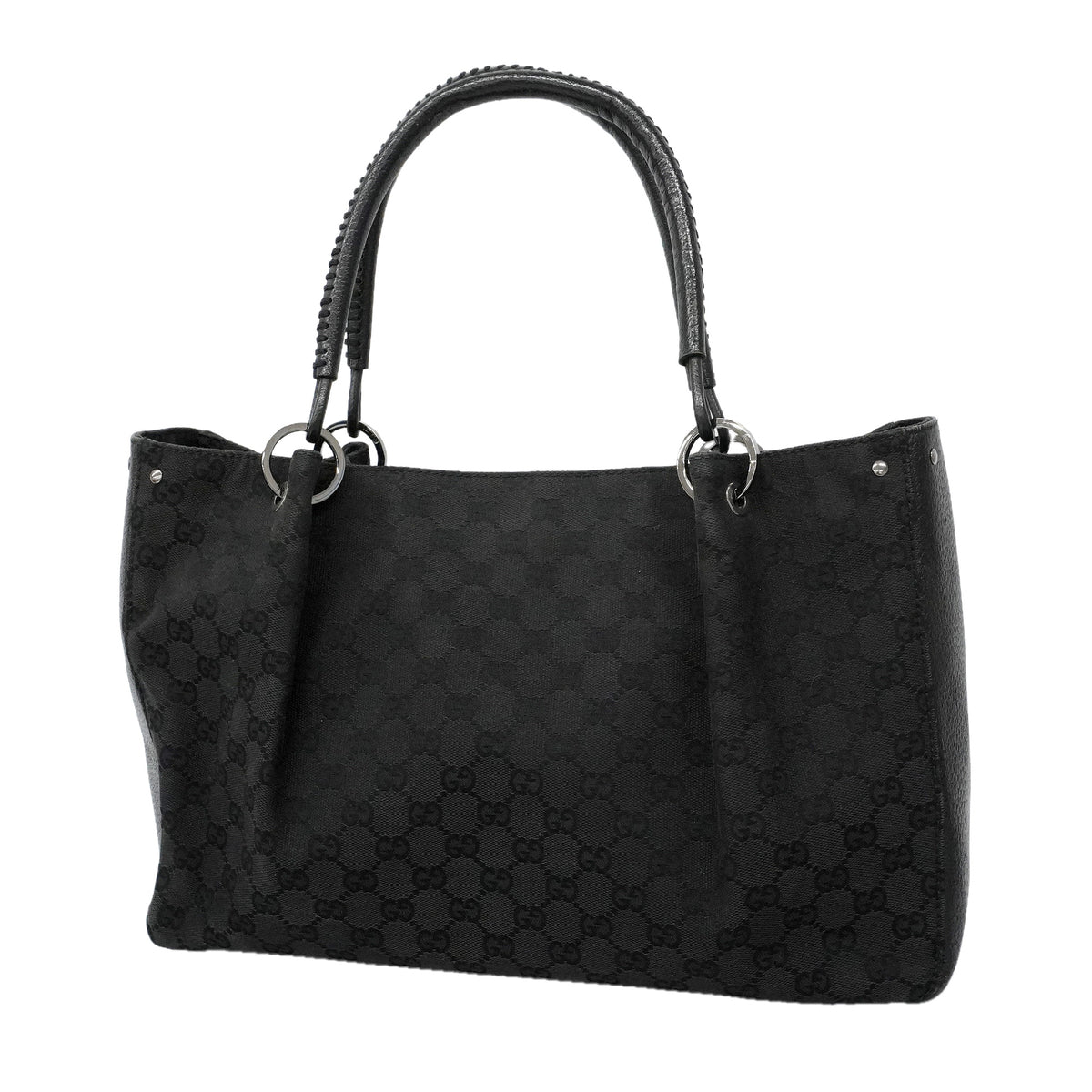 【6he5576】グッチ トートバッグ GGキャンバス 115015 キャンバス ブラック シルバー金具【中古】レディース