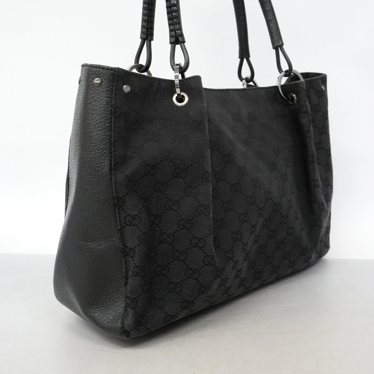 【6he5576】グッチ トートバッグ GGキャンバス 115015 キャンバス ブラック シルバー金具【中古】レディース