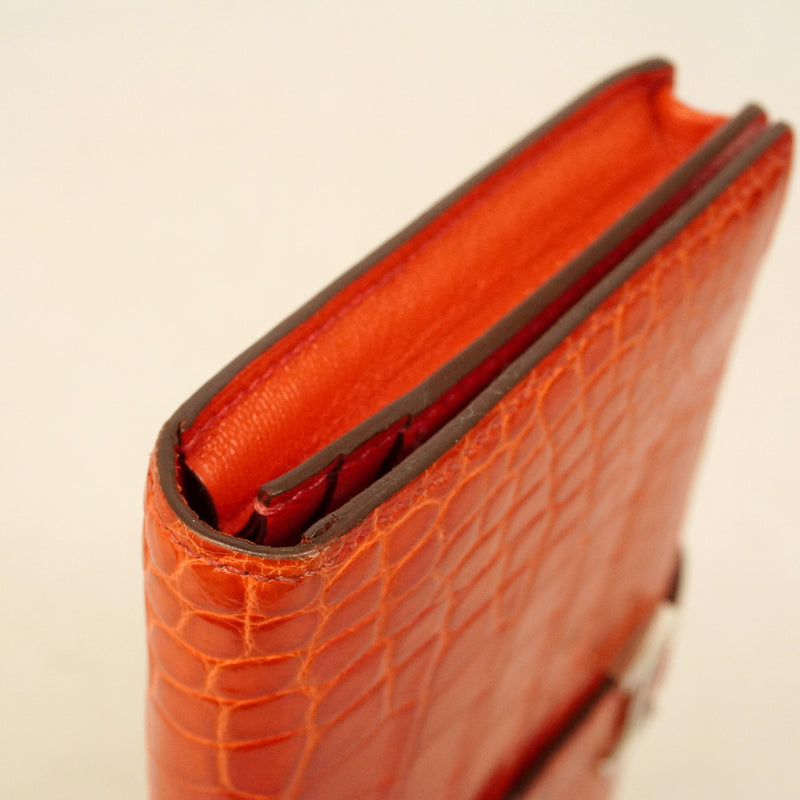 【6he5579】エルメス 長財布 ベアンスフレ アリゲーター ゼラニウム シルバー金具 □Q刻印【中古】メンズ レディース ユニセックス
