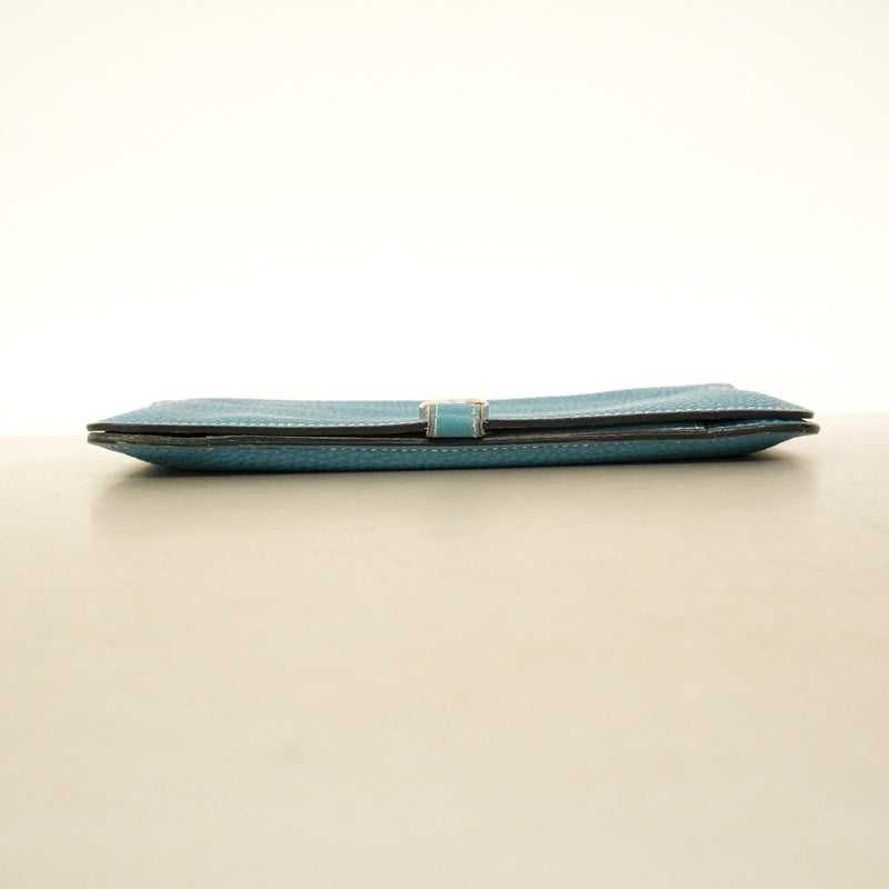 【6he5580】エルメス 長財布 ドゴンGM トゴ ブルージーン シルバー金具 □H刻印【中古】メンズ レディース ユニセックス
