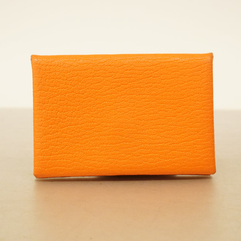 【6he5583】エルメス カードケース カルヴィ シェブルミゾル オレンジ シルバー金具 B刻印【中古】メンズ レディース ユニセックス