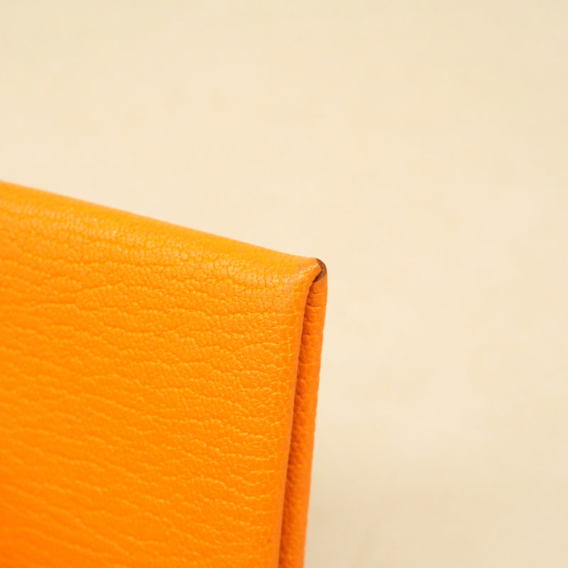 【6he5583】エルメス カードケース カルヴィ シェブルミゾル オレンジ シルバー金具 B刻印【中古】メンズ レディース ユニセックス