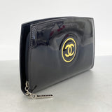 【6he5595】シャネル 長財布 パテントレザー ブラック シルバー金具【中古】レディース