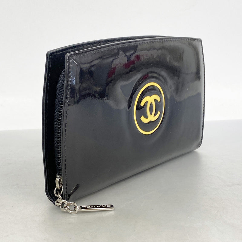 【6he5595】シャネル 長財布 パテントレザー ブラック シルバー金具【中古】レディース