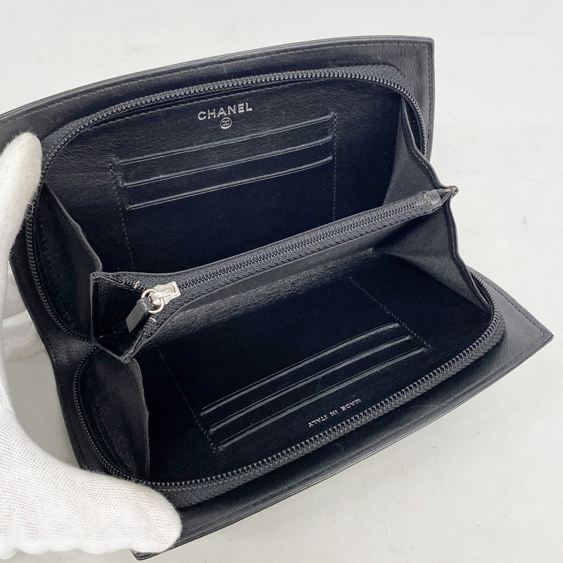 【6he5595】シャネル 長財布 パテントレザー ブラック シルバー金具【中古】レディース
