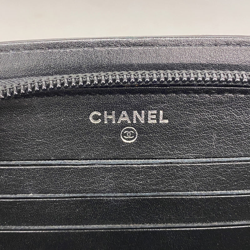 【6he5595】シャネル 長財布 パテントレザー ブラック シルバー金具【中古】レディース