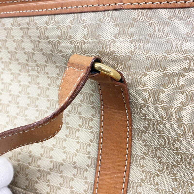 【6he5604】セリーヌ トートバッグ マカダム PVC ベージュ ゴールド金具【中古】レディース