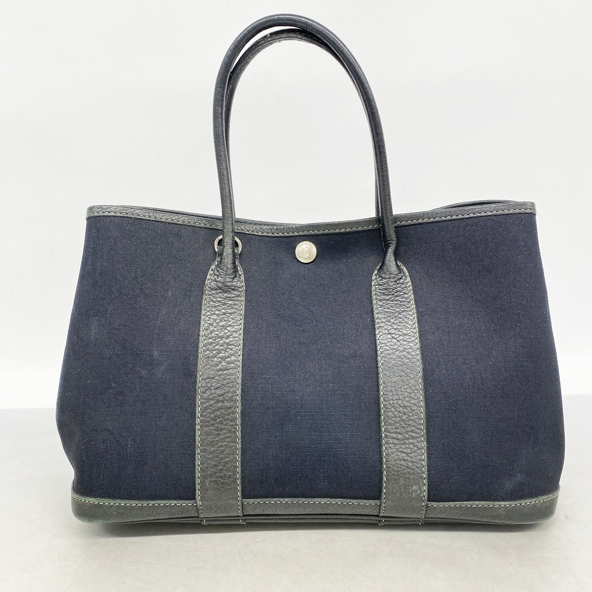 【6he5605】エルメス トートバッグ ガーデンパーティTPM トワルオフィシエ ブラック ゴールド金具 □H刻印【中古】レディース