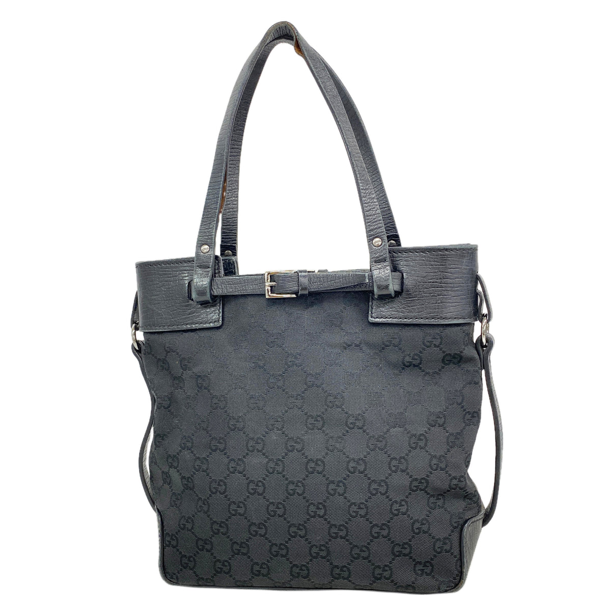 【6he5607】グッチ トートバッグ GGキャンバス 107757 キャンバス ブラック シルバー金具【中古】レディース