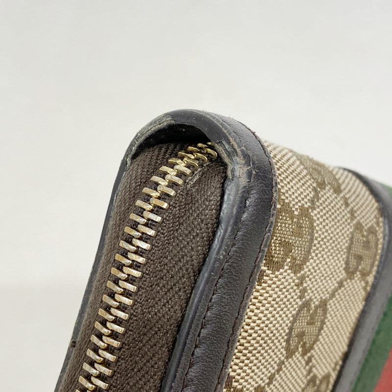 【6he5608】グッチ 長財布 GGキャンバス/シェリーライン 406754 キャンバス レザー ブラウン ゴールド金具【中古】レディース