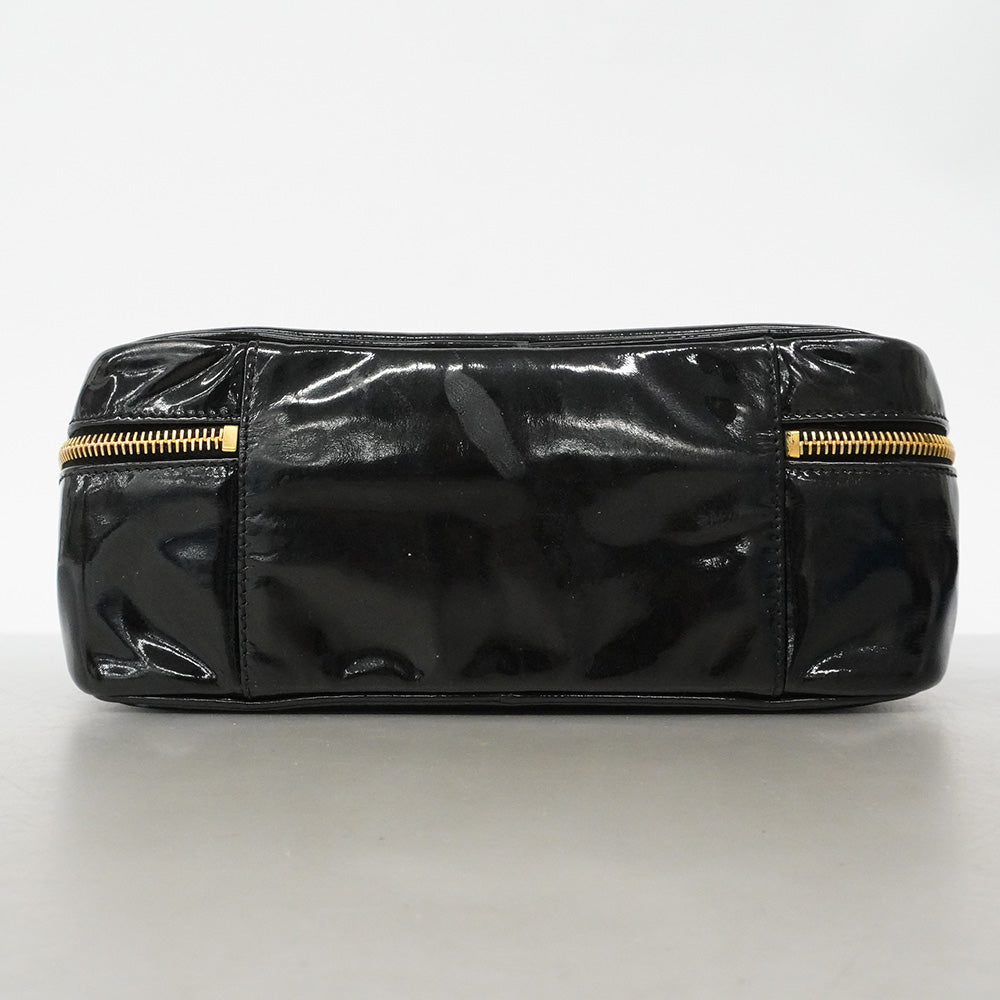 【6he5609】シャネル バニティバッグ パテントレザー ブラック ゴールド金具【中古】レディース