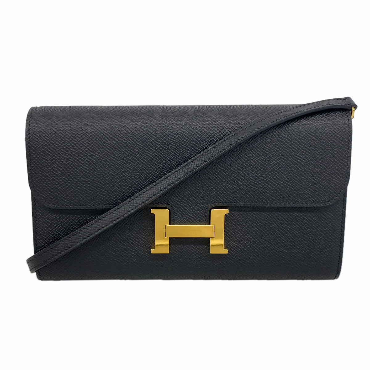【6he5626】エルメス ショルダーウォレット コンスタンストゥーゴー ヴォーエプソン ブラック ゴールド金具 G刻印【中古】レディース