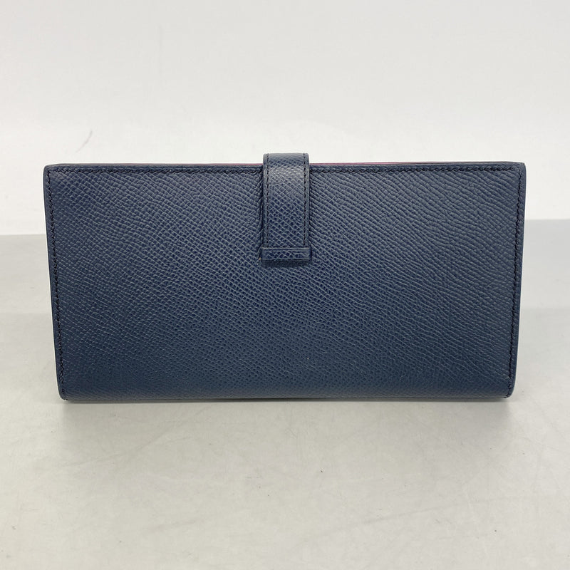 【6he5627】エルメス 長財布 ベアンスフレヴェルソ ヴォーエプソン ブルーインディゴ/ローズパープル シルバー金具 C刻印【中古】レディース