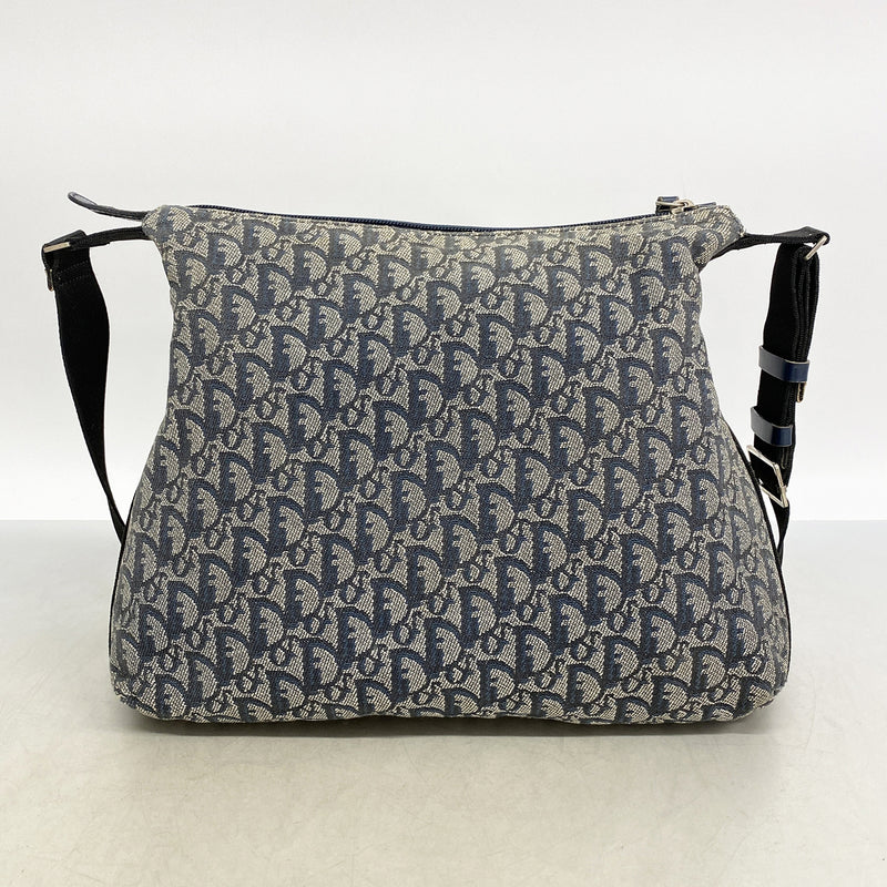 【6he5642】クリスチャンディオール ショルダーバッグ トロッター キャンバス ネイビー シルバー金具【中古】レディース