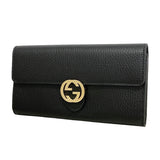 【6he5643】グッチ 長財布 インターロッキングG 598166 レザー ブラック シャンパンゴールド金具【中古】レディース