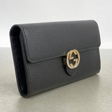 【6he5643】グッチ 長財布 インターロッキングG 598166 レザー ブラック シャンパンゴールド金具【中古】レディース