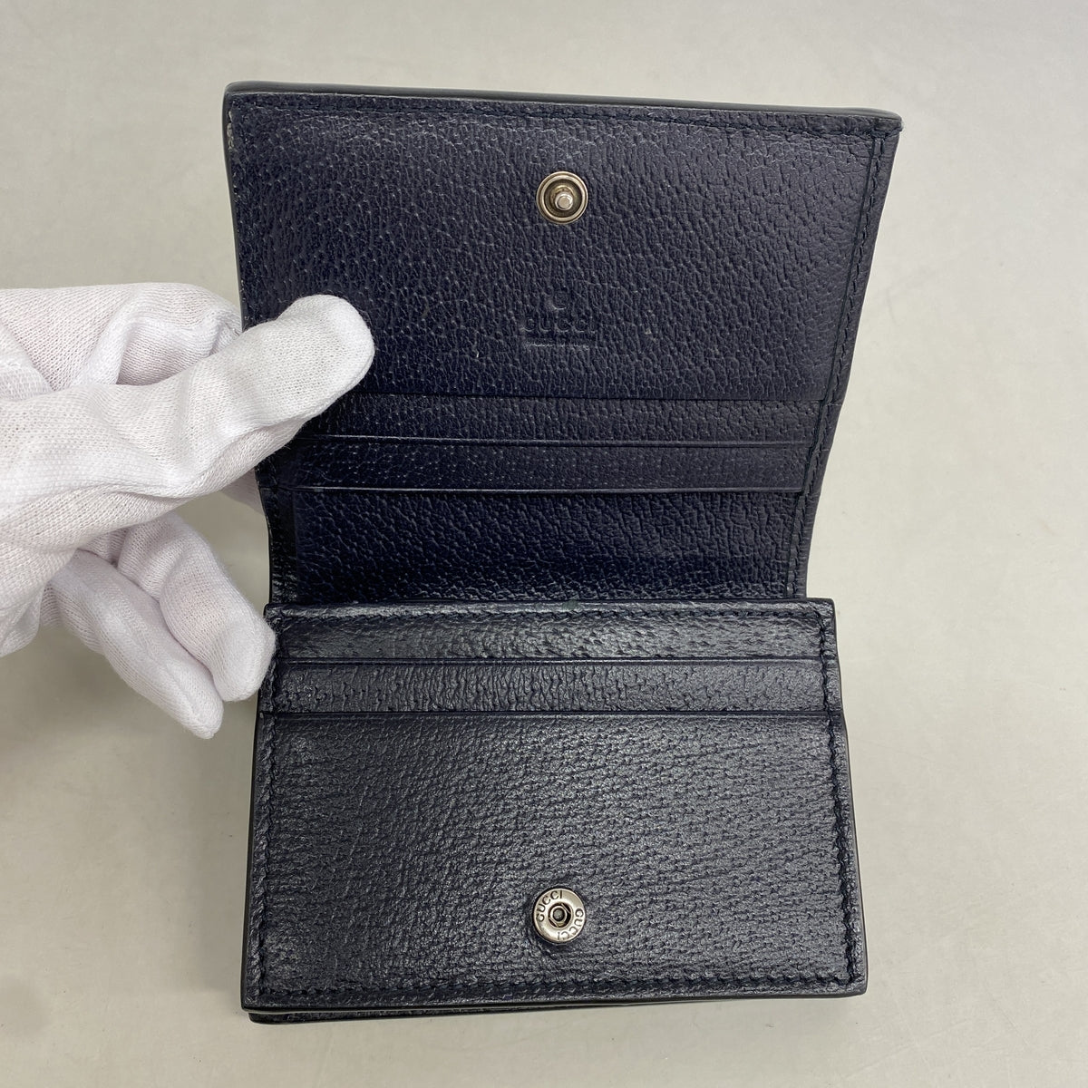 【6he5645】グッチ 財布 オフィディア 523155 PVC ネイビー シルバー金具【中古】レディース