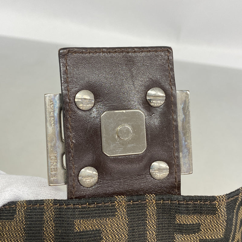 【6he5646】フェンディ ハンドバッグ ズッカ マンマバケット ナイロンキャンバス ブラウン シルバー金具【中古】レディース