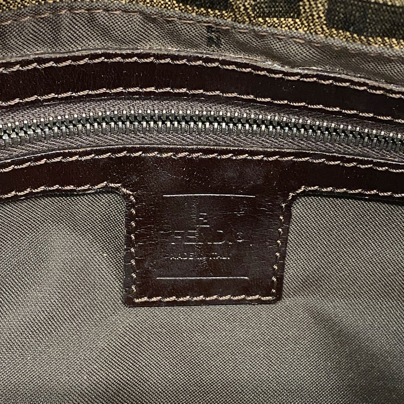 【6he5646】フェンディ ハンドバッグ ズッカ マンマバケット ナイロンキャンバス ブラウン シルバー金具【中古】レディース