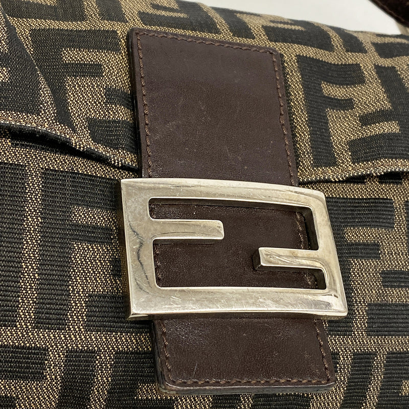 【6he5646】フェンディ ハンドバッグ ズッカ マンマバケット ナイロンキャンバス ブラウン シルバー金具【中古】レディース